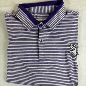 Columbia Men’s Purple and White Striped Polo with Chicago White Sox Embroidery